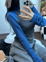 ラグランスリーブポロネックTニット💚💙🩷🩶4カラー