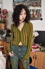 レトロVネックニッティドセーターカーディガン