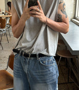[Unisex] Real stitch semi wide denim pants