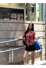 Red checkered scarf French shirt