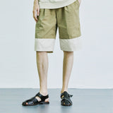 color block banding half nylon pants beige
