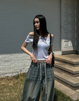 rope shirring off-shoulder tee