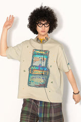 サマールーズアンドブレザブルショートスリーブドTシャツウィズハンドペインテッドグライニープリント
