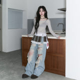 pleats layered belt - brown