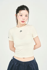 リボンロゴ刺繍半袖Tシャツ / ribbon LOGO embroidery H/S TEE