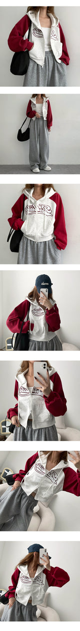 Dewdie Cropped Raglan Hooded Zip-Up