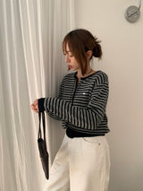 [MADE] [Planning] Slits Stripe Round Cardigan