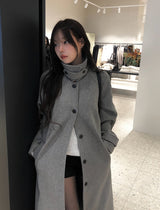 Naren High Neck Quilted Wool Belt Long Coat