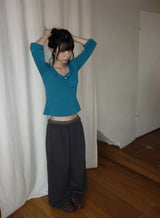 Lei Button Roll-up Long Sleeve Tee