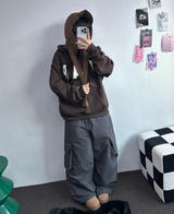 ヒーター❤カーゴオーバーロングバンディングパンツ 🩶🖤🤎💚4COLOR