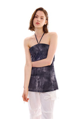 POCKET PRINTING HALTERNECK DRESS / BLACK