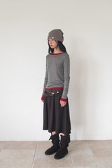 FLARE RIB SKIRT (BROWN)