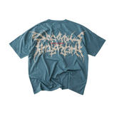 Hierarchy Studios - ワイドエヴィルロゴダスティーブルーオーバーサイズTシャツ