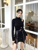 1080. Cut out leather strap mini sk (2color)