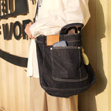 Washed Denim Crossbody Tote Bag