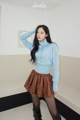 brown leather pumpkin banding skirt