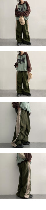Rashu Side Color Banding Wide Pants (3 colors) Hem String!