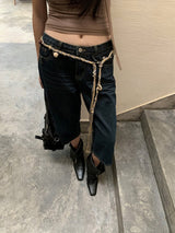 Retro straight capri denim pants