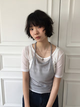 スリットシアーホルターネックスリーブレストップ (3color)