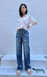 DAISY EMBROIDERED BLUE DENIM PANTS code 25000