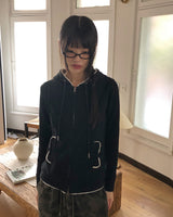 [MADE] Cooming レースパネルポケットツーウェイロングスリーブパーカージップアップ