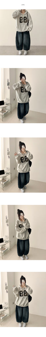 Loen pocket incision line washing balloon wide denim pants
