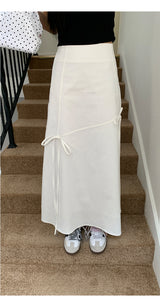 Work White Ribbon Long Skirt