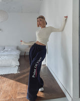 Point lettering brushed wide pants
