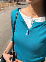26SS★ [MADE] Oeun Round Button Three Quarter Sleeve T-Shirt
