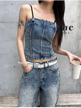 [SET UP가능] Kitch slit denim Top 