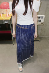 Navy Dotted Lace Chiffon Long Skirt
