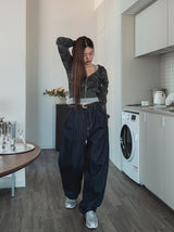 コンプローピンタックワイドデニムパンツ