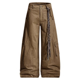 Indian Belted Denim Wide Pants