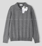 All-Day Cable Pattern Two-Button Collar Knit