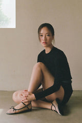PINTUCK RIBBON FLAT IN GILDED BEIGE&BLACK