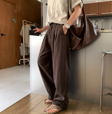 ノーメイスバックバンディングツータックリネンワイドパンツ