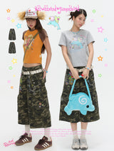 BETWEENANDx sunonebird Collaboration Summer American Retro Printed Camouflage Pants Women's Seven Leg Pants