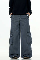 Deconstructed Wide-Leg Cargo Pants
