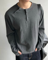 Double Washed Henley Neck Long Sleeve