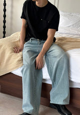 [Unisex] Wide stripe denim pants(2color)