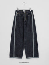 Muki Line Cut Raw Denim Wide Pants