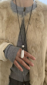 Matt silver stone long necklace