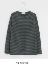 ビーダイアゴナルヘンリーネックボーダー長袖Tシャツ