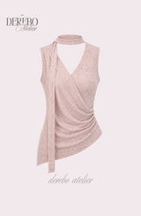 Indie pink choker V-neck wrap sleeveless t-shirt