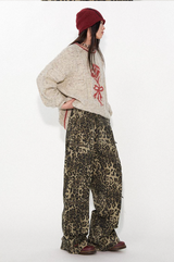 Color-block cable-knit pullover sweater
