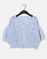 Podot Heart Punching Half-Sleeved Knit Cardigan