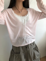 ディナ レース リボン アジャスタブルストラップ キャップスリーブレストップ
