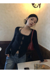 Leopard Halterneck Layered Long-Sleeved Knitwear