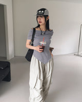 Seby Stripe Diagonal Off-Shoulder T-Shirt