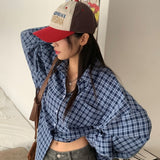 [Same-day shipping🚚/Jangmaru look☔] ボウオーバーフィットボクシーロングスリーブチェッカードシャツ 2 colors